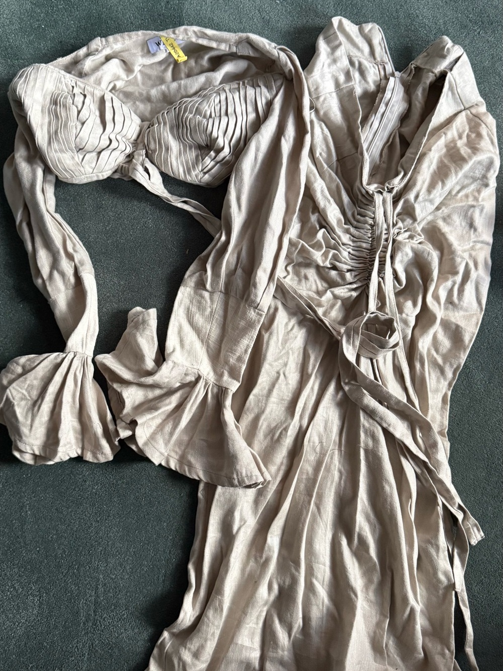 Women’s Beige Two-Piece Intimate Set — Ruched Bra Top & Wrap Dress